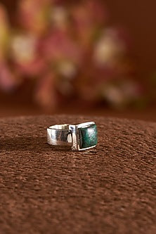 White Finish Chrysocolla Gemstone Ring In Sterling Silver