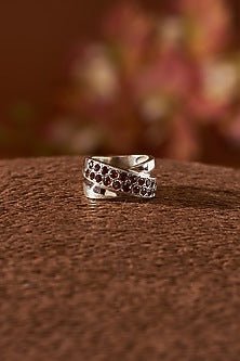 White Finish Garnet Gemstone Ring In Sterling Silver