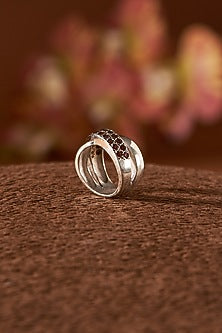 White Finish Garnet Gemstone Ring In Sterling Silver