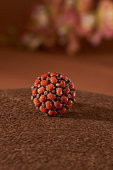 White Finish Coral Gemstone Ring In Sterling Silver