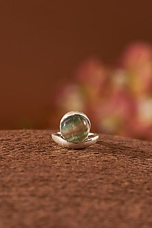 White Finish Fluorite Gemstone Ring In Sterling Silver
