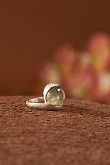 White Finish Fluorite Gemstone Ring In Sterling Silver