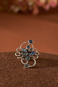 White Finish Labradorite Gemstone Ring In Sterling Silver
