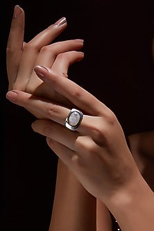 White Finish Moonstone Gemstone Ring In Sterling Silver
