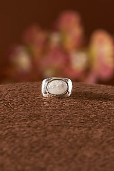 White Finish Moonstone Gemstone Ring In Sterling Silver