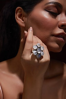 White Finish Moonstone Gemstone Ring In Sterling Silver