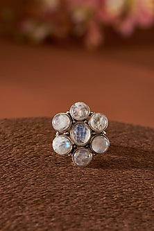 White Finish Moonstone Gemstone Ring In Sterling Silver