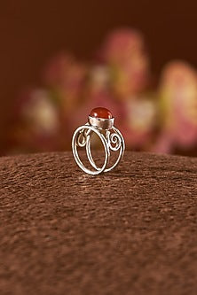 White Finish Red Onyx Gemstone Ring In Sterling Silver