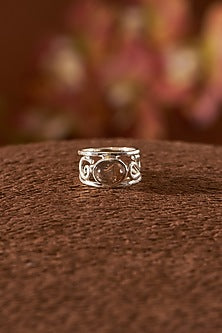 White Finish Gold Rutilated Quartz Gemstone Ring In Sterling Silver