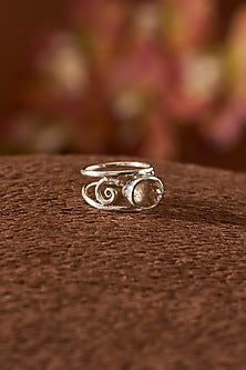 White Finish Gold Rutilated Quartz Gemstone Ring In Sterling Silver