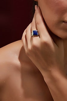 White Finish Lapis Lazuli Gemstone Ring In Sterling Silver