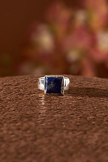 White Finish Lapis Lazuli Gemstone Ring In Sterling Silver