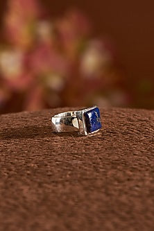 White Finish Lapis Lazuli Gemstone Ring In Sterling Silver