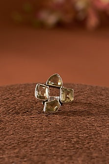 White Finish Citrine Gemstone Ring In Sterling Silver