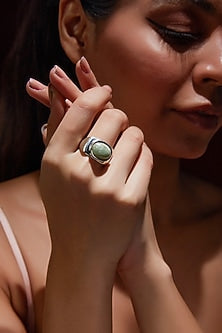 White Finish Aquamarine Gemstone Ring In Sterling Silver