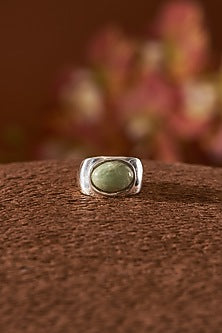 White Finish Aquamarine Gemstone Ring In Sterling Silver