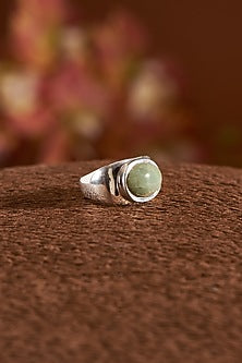 White Finish Aquamarine Gemstone Ring In Sterling Silver