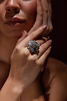 White Finish Labradorite Gemstone Ring In Sterling Silver