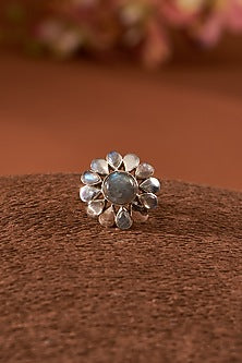 White Finish Labradorite Gemstone Ring In Sterling Silver