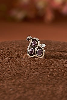White Finish Amethyst Gemstone Ring In Sterling Silver