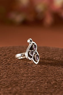White Finish Amethyst Gemstone Ring In Sterling Silver