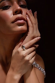 White Finish Smoky Quartz Gemstone Ring In Sterling Silver