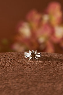 White Finish Smoky Quartz Gemstone Ring In Sterling Silver