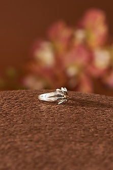 White Finish Smoky Quartz Gemstone Ring In Sterling Silver