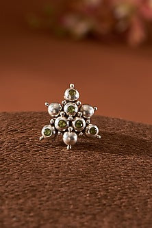 White Finish Peridot Gemstone Ring In Sterling Silver