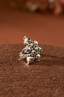 White Finish Peridot Gemstone Ring In Sterling Silver