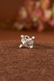 White Finish Pearl Gemstone Ring In Sterling Silver