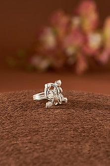 White Finish Pearl Gemstone Ring In Sterling Silver