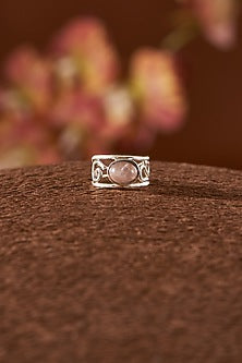 White Finish Rose Quartz Gemstone Ring In Sterling Silver