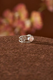 White Finish Rose Quartz Gemstone Ring In Sterling Silver