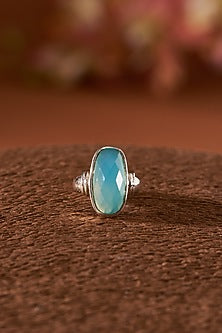 White Finish Chalcedony Gemstone Ring In Sterling Silver