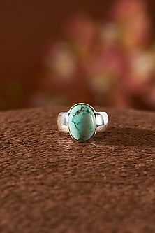 White Finish Turquoise Stone Gemstone Ring In Sterling Silver