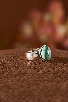 White Finish Turquoise Stone Gemstone Ring In Sterling Silver