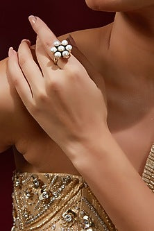 White Finish Pearl Gemstone Ring In Sterling Silver