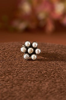 White Finish Pearl Gemstone Ring In Sterling Silver