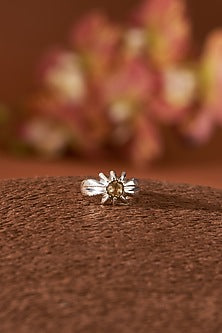 White Finish Citrine Gemstone Ring In Sterling Silver