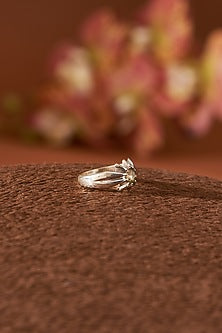 White Finish Citrine Gemstone Ring In Sterling Silver