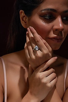 White Finish Moonstone Gemstone Ring In Sterling Silver