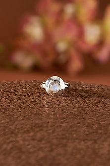 White Finish Moonstone Gemstone Ring In Sterling Silver