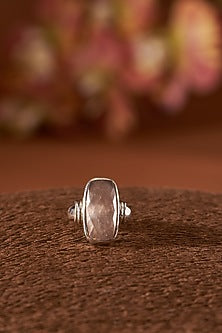 White Finish Rose Quartz Gemstone Ring In Sterling Silver