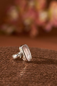 White Finish Rose Quartz Gemstone Ring In Sterling Silver