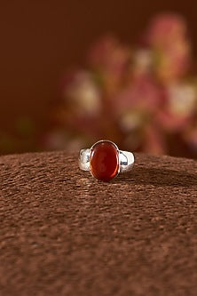 White Finish Red Onyx Gemstone Ring In Sterling Silver
