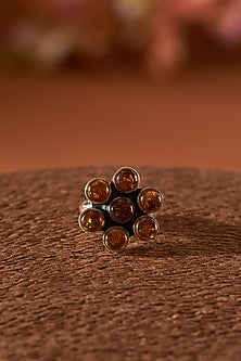 White Finish Amber Gemstone Ring In Sterling Silver