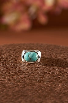 White Finish Turquoise Gemstone Ring In Sterling Silver