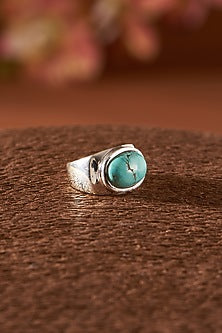 White Finish Turquoise Gemstone Ring In Sterling Silver