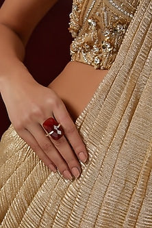 White Finish Red Onyx Gemstone Ring In Sterling Silver